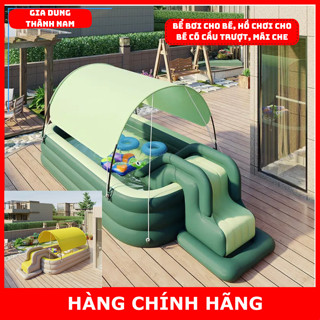Bể bơi cho bé có mái che  kèm bao bơi và cầu trượt, hồ bơi cho bé hàng chính hãng tặng kèm bơm điện