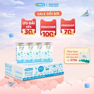 Sữa tươi UHT Đà Lạt True Milk VPMilk không đường hộp 180ml (thùng 48 hộp)