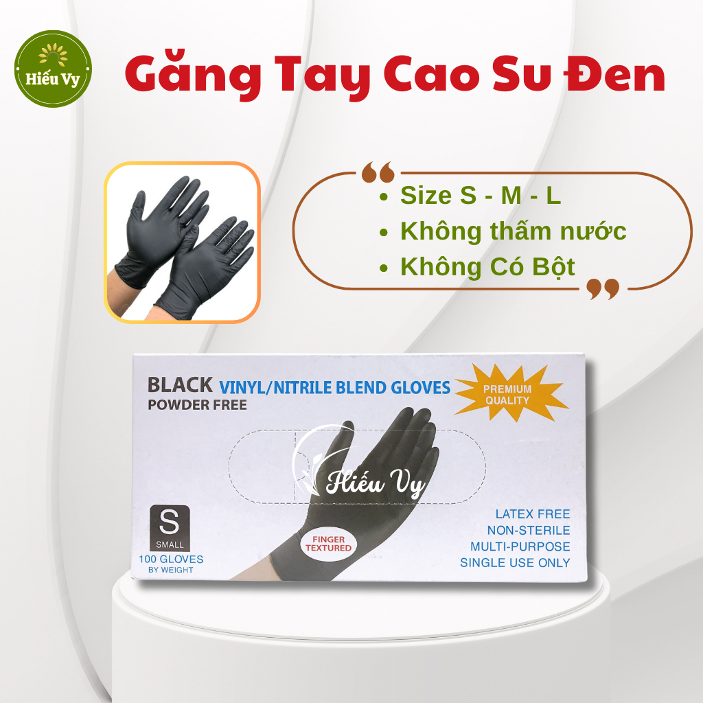 Găng tay cao su y tế đen không bột Gloves siêu dai đủ size S M L