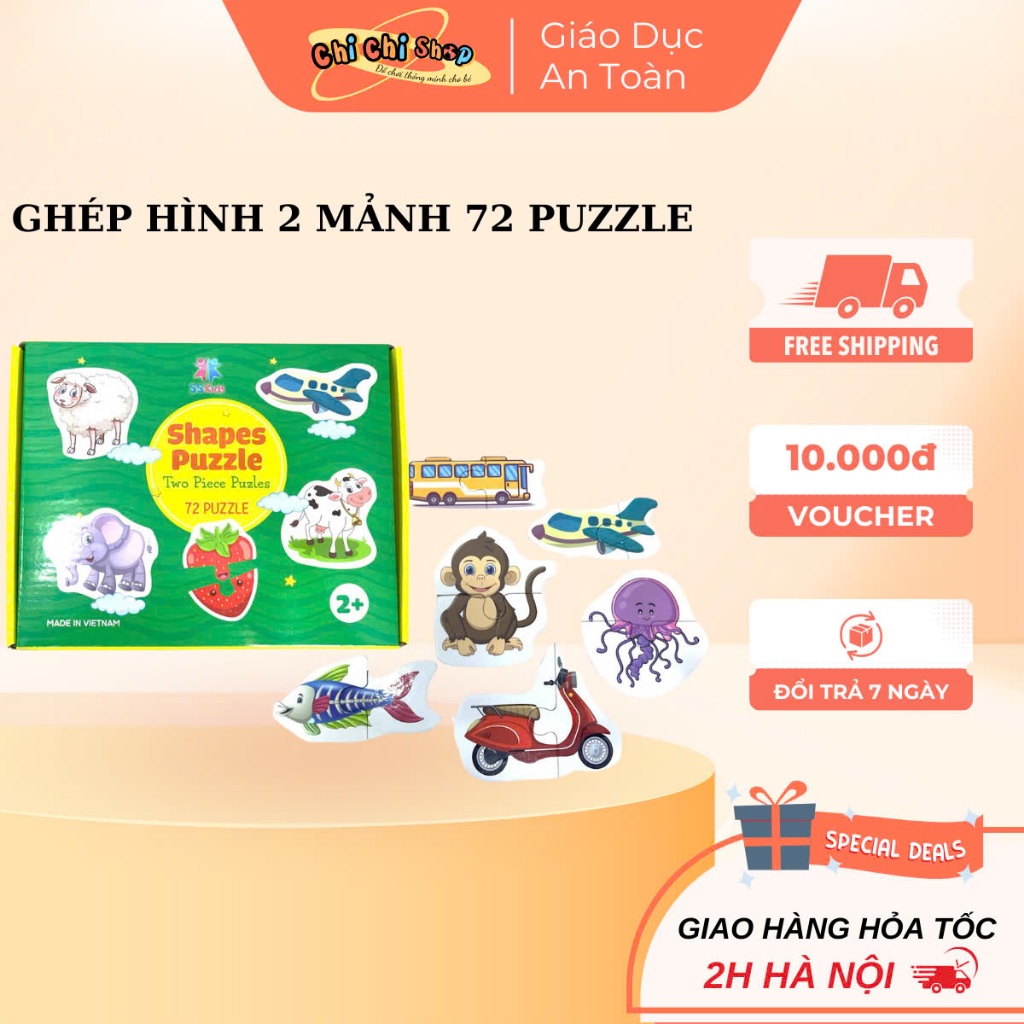Bộ Ghép Hình Thông Minh 2 Mảnh 72 Puzzle - Shapes Puzzle Nhiều Chủ Đề Cho Bé Khám Phá Thế Giới Xung 
