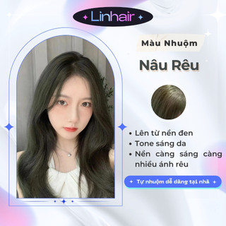 Màu nhuộm tóc NÂU RÊU tặng kèm oxy, dụng cụ nhuộm tóc và hấp collagen phục hồi Linhair