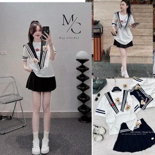 Set Váy Nữ- Áo Đính 2 Chú Gấu Thuỷ Thủ  MIX Chân Váy Xinh xỉu May Clothing 