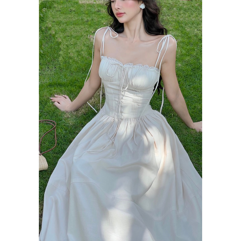 COQUI - Váy thiết kế nữ 2 dây, dáng dài xoè tiểu thư thanh lịch LAUREN DRESS | BigBuy360 - bigbuy360.vn