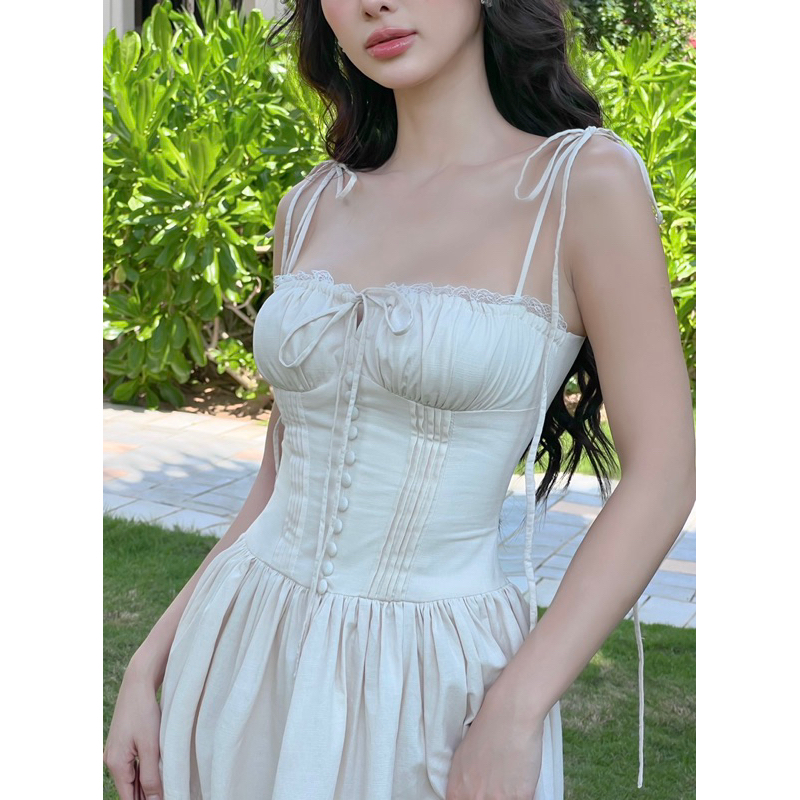 COQUI - Váy thiết kế nữ 2 dây, dáng dài xoè tiểu thư thanh lịch LAUREN DRESS | BigBuy360 - bigbuy360.vn