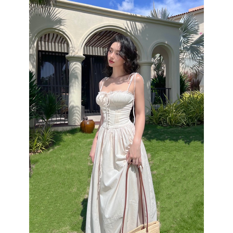 COQUI - Váy thiết kế nữ 2 dây, dáng dài xoè tiểu thư thanh lịch LAUREN DRESS | BigBuy360 - bigbuy360.vn