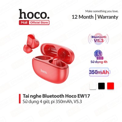 Tai nghe Bluetooth V5.3 Hoco EW17 sử dụng đến 4 giờ, thiết kế hiện đại sang trọng , dung lượng pin 350mAh