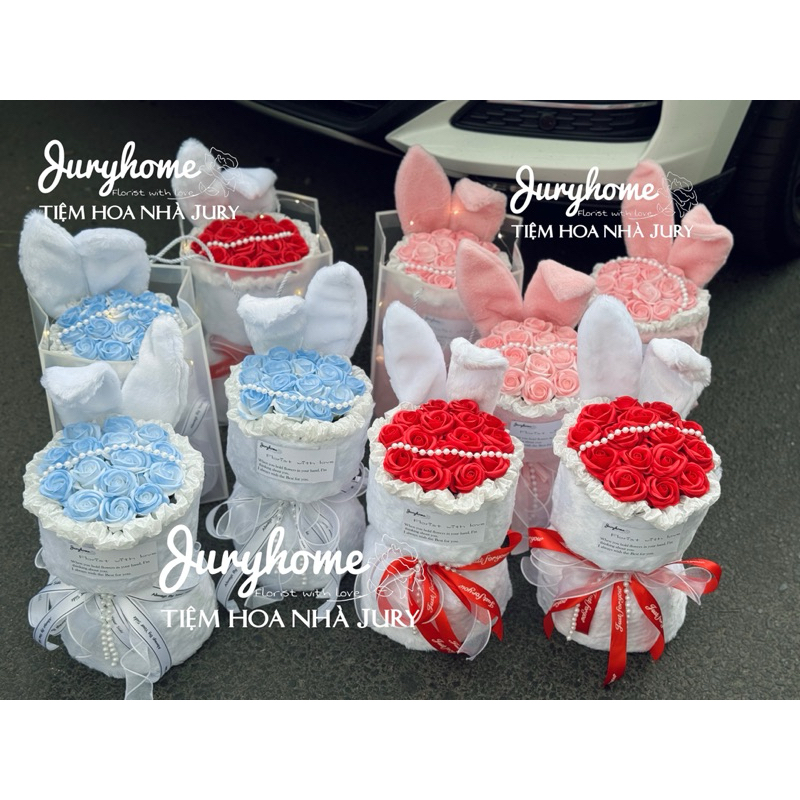 [Hình tự chụp] bó hoa tai thỏ hot trend nhà Jury tặng kèm túi xách và đèn led