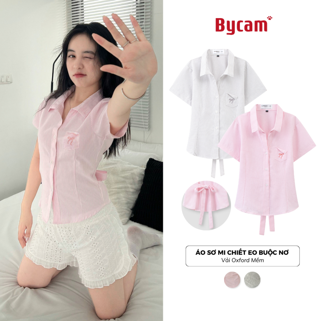 Áo Sơ Mi Chiết Eo 𝑩𝒚𝒄𝒂𝒎𝒄𝒂𝒎 Buộc Nơ Có Túi Ngực Dành Cho Nữ Phong Cách Hàn Quốc AMN004 | BigBuy360 - bigbuy360.vn