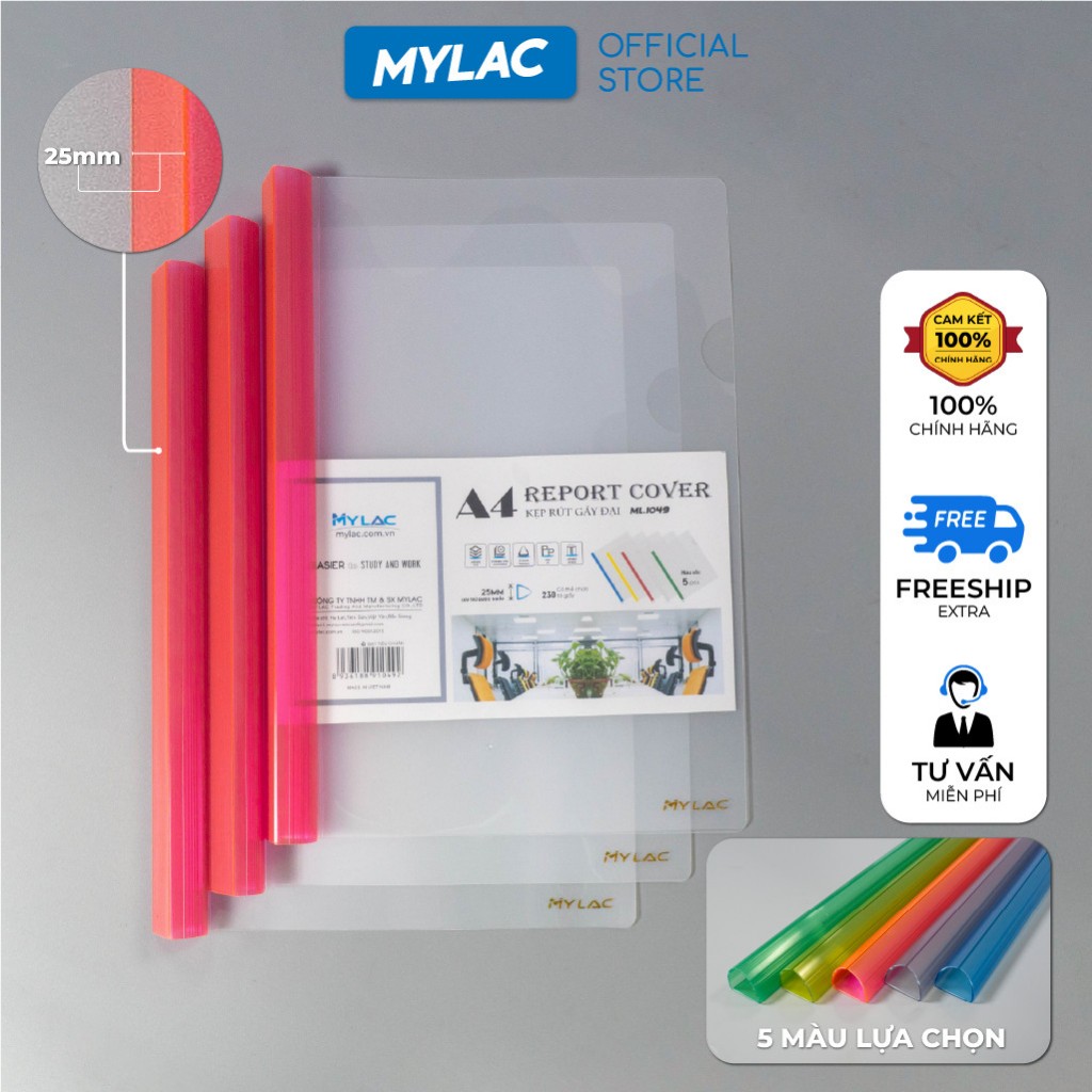 1 lố = 6 cái kẹp rút gáy đại ( gáy lớn 25mm ) bìa trong kẹp chắc khoẻ Mylac kích thước 308 x 224mm