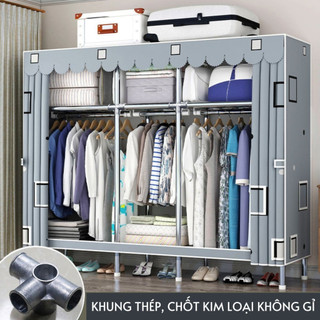 Tủ Quần Áo Tủ Vải Khung Thép TiTan 2 3 Buồng Khung Thép Tủ Treo gấp gọn đa năng tủ đựng quần áo