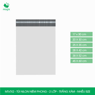 MTxTX2 - 100 túi nilon đóng hàng niêm phong 2 lớp, Trắng xám - Nhiều size - Túi gói hàng niêm phong