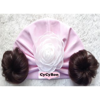 Nón Mũ Turban Tóc Giả Cho Bé Gái Màu Hồng Phấn Đính Bông Hồng Trắng Chất Vải Cotton Có Size