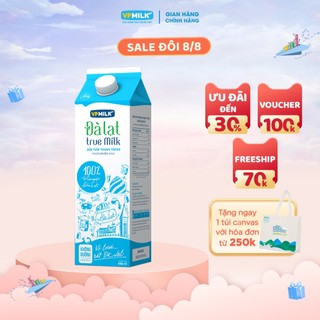 [GIAO HỎA TỐC TẠI TP. Hồ Chí Minh] Sữa Tươi Thanh Trùng VPMilk Đà Lạt True Milk - không đường 950ml