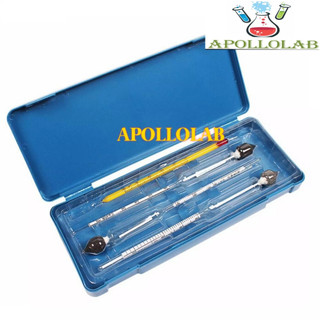 Bộ đo nồng độ cồn gồm 3 cồn kế và nhiệt kế.