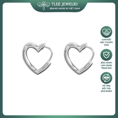 Khuyên tai bạc nữ TLEE tim trơn chốt bấm basic TLEE JEWELRY B0215