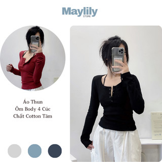 Áo Thun Dài Tay Ôm Body 4 Cúc Chất Liệu Tăm Coton - Maylily Store