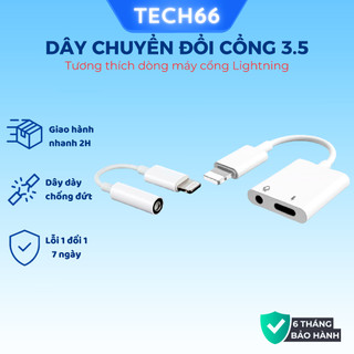  Dây cáp chuyển đổi tai nghe cổng giắc 3.5mm sang chân cắm Iight kèm cổng sạc an toàn - Gutek A3 