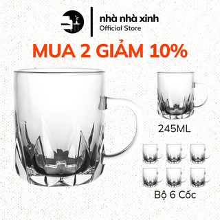 Bộ 6 cốc thủy tinh ly thủy tinh dùng uống trà uống cafe có quai sang trọng dung tích 210ml