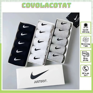 [Set 5 đôi] Tất cao cổ dệt kim nam nữ trắng, đen, xám hàng thể thao cao cấp