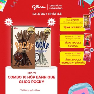 Combo 10 hộp Bánh que Glico Pocky Happy Set H mix vị (5 Cookies & Cream - 5 Double Choco)