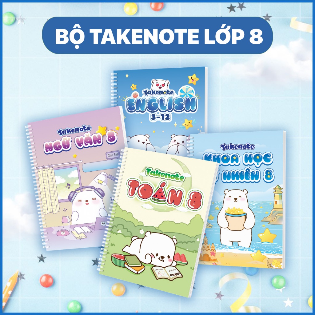 Sổ Tay Kiến Thức Lớp 8: Toán, Văn, Anh, Khoa Học Tự Nhiên, Sổ Takenote A5