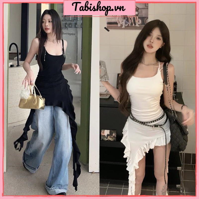 Áo 2 dây nữ tà bèo tua rua(ko kèm nịt) TABISHOP Áo thun kiểu nữ ôm dáng thiết kế sang chảnh mặc hè đi chơi đi biển(17) | BigBuy360 - bigbuy360.vn