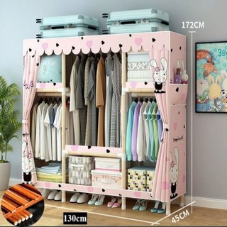 Tủ đựng quần áo tủ vải khung gỗ loại 1 3 buồng 7 ngăn gỗ thông bọc nhựa