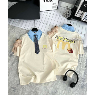 Áo thun in chữ 2 mặt phối cổ sơ mi tay ngắn + cà vạt + gấu 0824 thaotranshop90 [kèm ảnh thật chụp sàn]