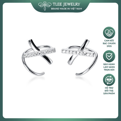 Khuyên tai bạc nữ TLEE xoắn chữ x nạm đá cao cấp TLEE JEWELRY B0216