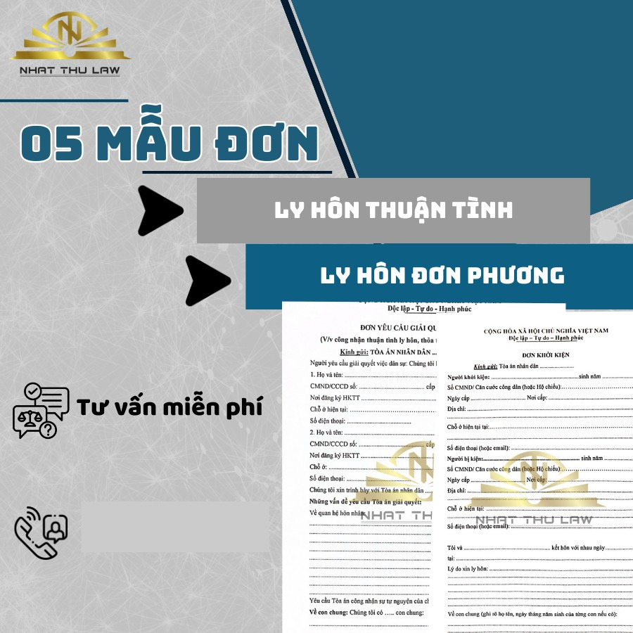 05 Mẫu đơn ly hôn thuận tình + 05 Mẫu đơn ly hôn đơn phương chuẩn mới nhất 2024