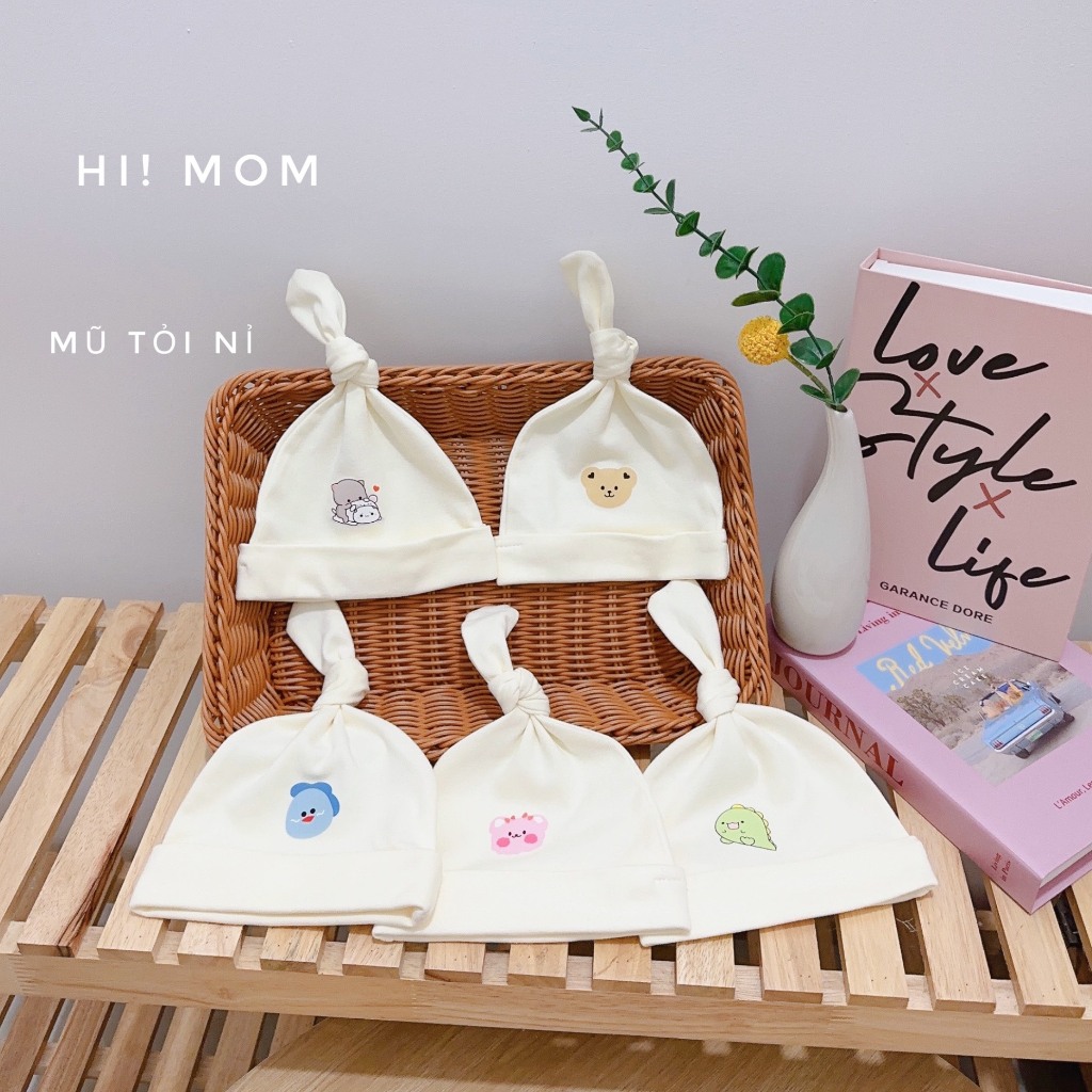 Mũ Củ Tỏi Che Thóp Himom Kids Vải Nỉ Hàn Co Giãn Mềm Mịn Dễ Thương Cho Bé Sơ Sinh 0-2 Tháng Babico