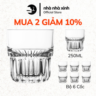 Bộ 6 cốc thủy tinh đế trụ họa tiết sọc dọc thủy tinh chịu nhiệt tốt dung tích 250ml bm5008-2