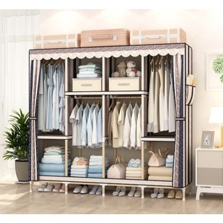 Tủ Quần Áo Vải ,Tủ Đựng Quần Áo 5 Buồng Cỡ Lớn ồng lắp ghép đa năng tủ Khung Gỗ khung thép titan chắc chắn treo quần áo