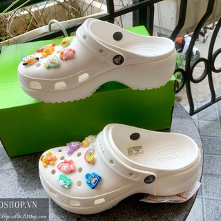 Dép sục cross classic clog unisex nữ đế cao 5cm tặng kèm stickers 3D như ảnh  gắn dép, full tag