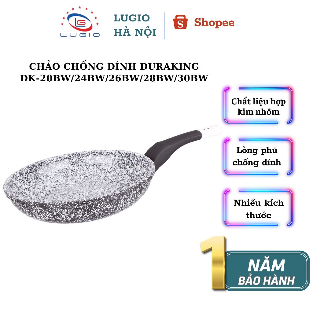 Chảo hợp kim (chống dính Gốm) thương hiệu DURAKING, model DK-20BW/DK-24BW/DK-26BW/DK-28BW/DK-30BW