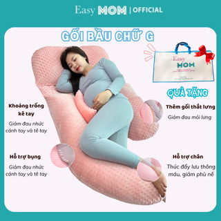 Gối Bầu Chữ G EASYMOM, Gối Ôm Bà Bầu Vải Nhung Hạt Nổi Matxa Mềm Mịn Cao Cấp Giảm Đau Lưng, Nâng Đỡ Bụng Bầu