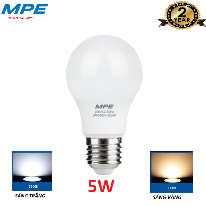 Bóng Led Búp MPE 5w trắng /vàng