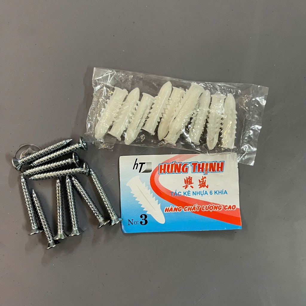 Vít Sắt, Nở Nhựa Hưng Thịnh 3cm và 4cm (10 Vít + 10 Nở)