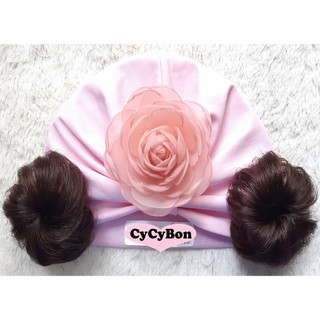 Mũ Nón Turban Cho Bé Gái Màu Hồng Phấn Đính Bông Hồng Ruốc Chất Vải Cotton Có Size Từ Sơ Sinh