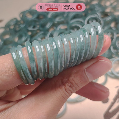 Nhẫn Cẩm Thạch Lam Ngọc Type A Bản Nhỏ 2Ly Tinh Tế, Thanh Lịch - Ngọc Trai Trường Thịnh