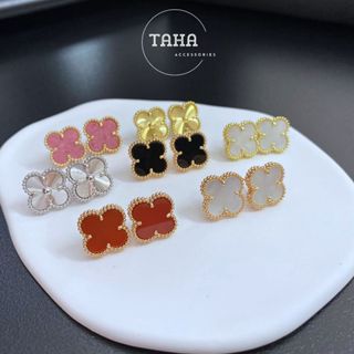 Khuyên tai cao cấp Van cỏ 4 lá mạ vàng/ bạch kim bản 1.5 cm phụ kiện thời trang TAHA Accessories