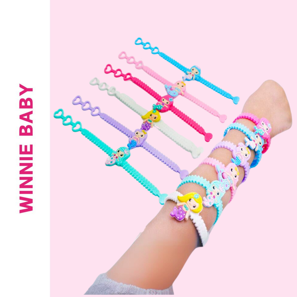 Vòng Tay Cao Su Silicon Mềm Cho Bé Gái Hình Nàng Tiên Cá Điều Chỉnh Vòng Đeo Tay