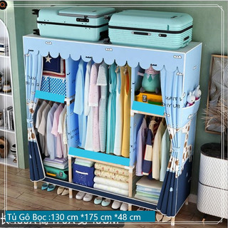 Tủ quần áo tủ vải kệ đựng quần áo tủ vải  khung gỗ 1m3  khung gỗ 3 buồng 6 ngăn cỡ lớn loại 1 có lót vải tiện lợi (NEW)