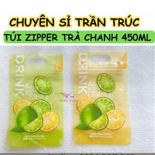 Set 10/20/50 túi zip đựng trà chanh in hình sẵn, túi zip nước ép, túi chanh, túi zipper đựng trà sữa dung tích 450ml