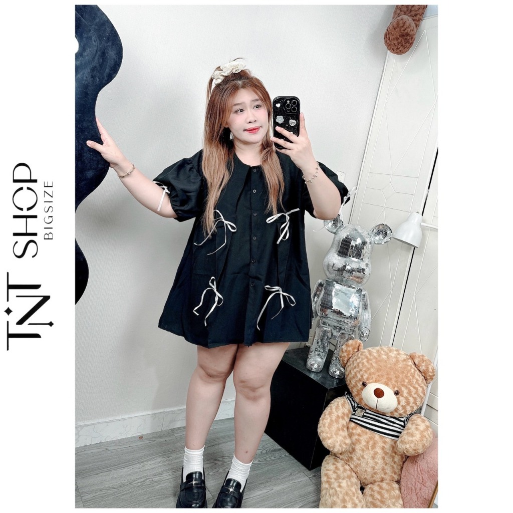 SET BỘ BIGSIZE CỔ LÁ KÈM NƠ  [TNT SHOP BIGSIZE 60KG 90KG]