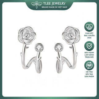  Khuyên tai bạc nữ TLEE bông tai hoa hồng kép cách điệu nữ tính TLEE JEWELRY B0478 