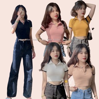 Áo polo nữ croptop kiểu JOY BABE áo phông có cổ nữ crt loptop thun baby tee cổ trụ y2k 2E CRON 12
