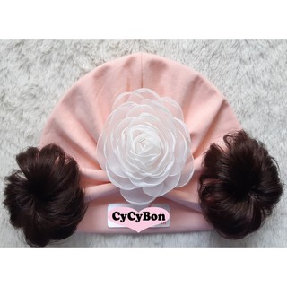 Mũ Nón Turban Tóc Giả Cho Bé Gái Màu Hồng Da Đính Bông Hồng Chất Vải Cotton Co Giãn Có Size