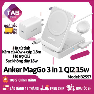 Đế Sạc Không Dây Anker 3 in 1 QI2 Hít Từ Tính 15W Kèm Củ Sạc 40w và Cáp - B2557 (Bảo Hành 18 Tháng)