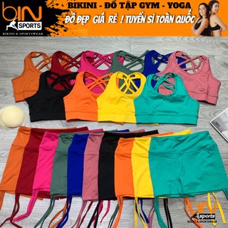 Bộ đồ tập gym yoga aerobic thể thao nữ áo bra kèm mút và quần đùi chất liệu thun poly co dãn 4 chiều BINSPORTS BN016